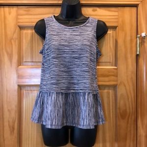 Old Navy Sleeveless Navy Blue and White Striped Tank Top with Ruffle Peplum Hem